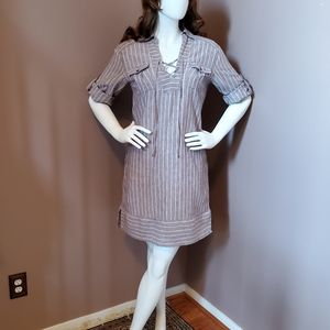 TOMMY BAHAMA striped linen utility shirt dress S